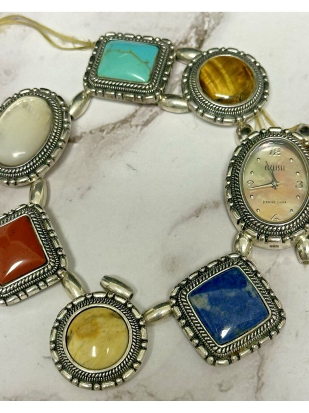 Ecclissi Watch Womens Sterling Silver Multi Gemstone Band Stretched Out Band